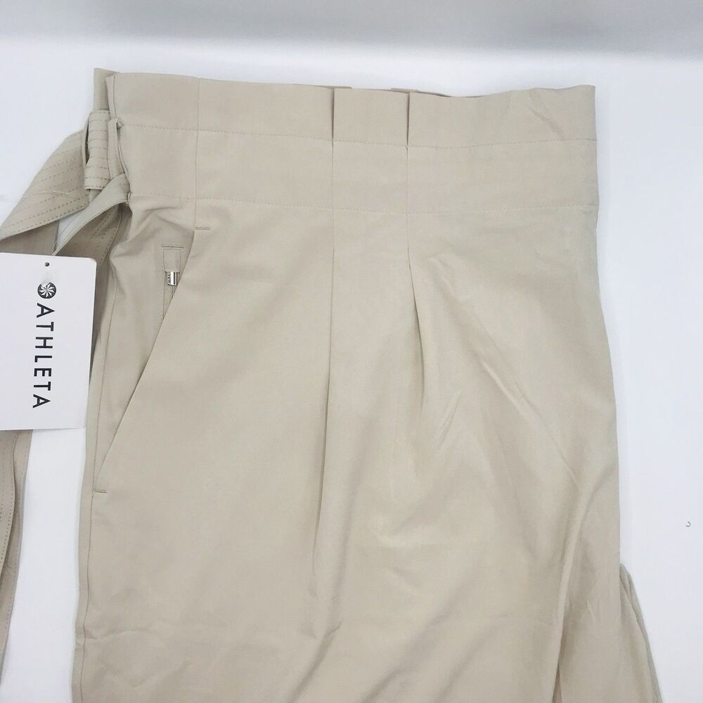 Athleta Skyline Pant II Beige Dress Pant Ruffled Back Belt Lightweight Womens 26
